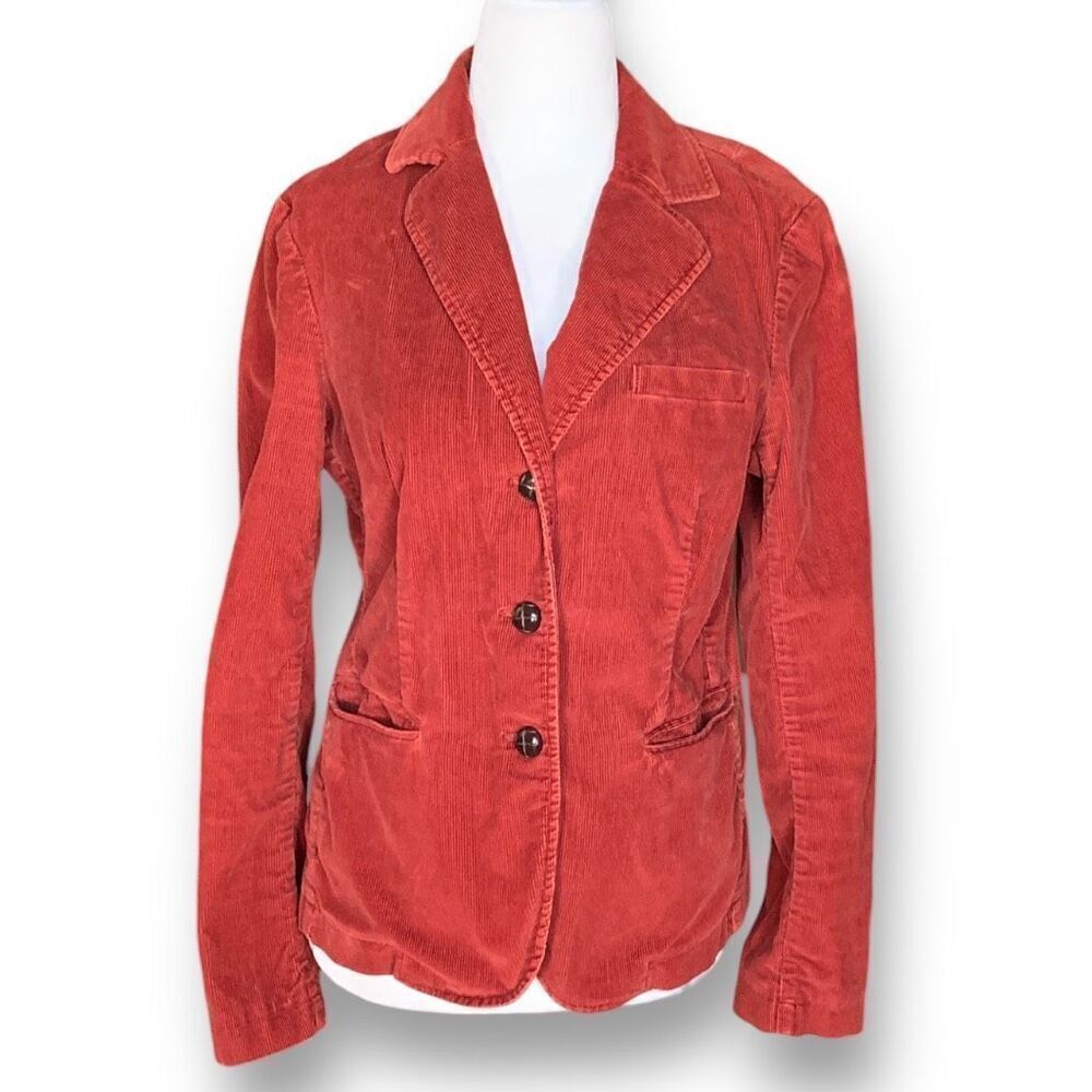 London Jean Rust Corduroy Blazer Jacket Fitted Tailored Stretch Retro Size 8